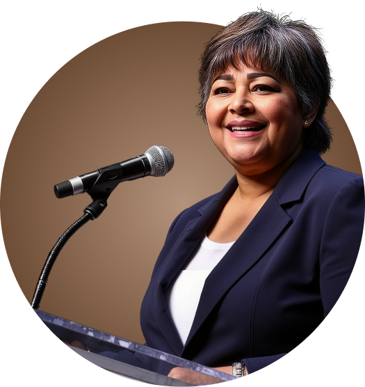 Claudia Lorett hablando ante un micrófono